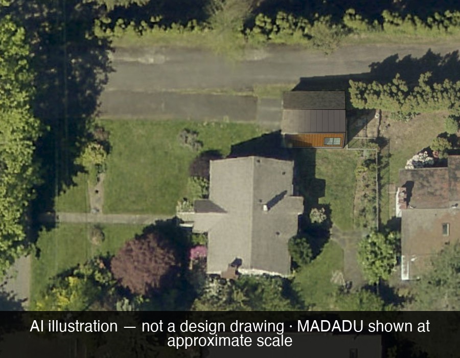 AI illustration of a pre-approved DADU plan rendered on a Seattle house