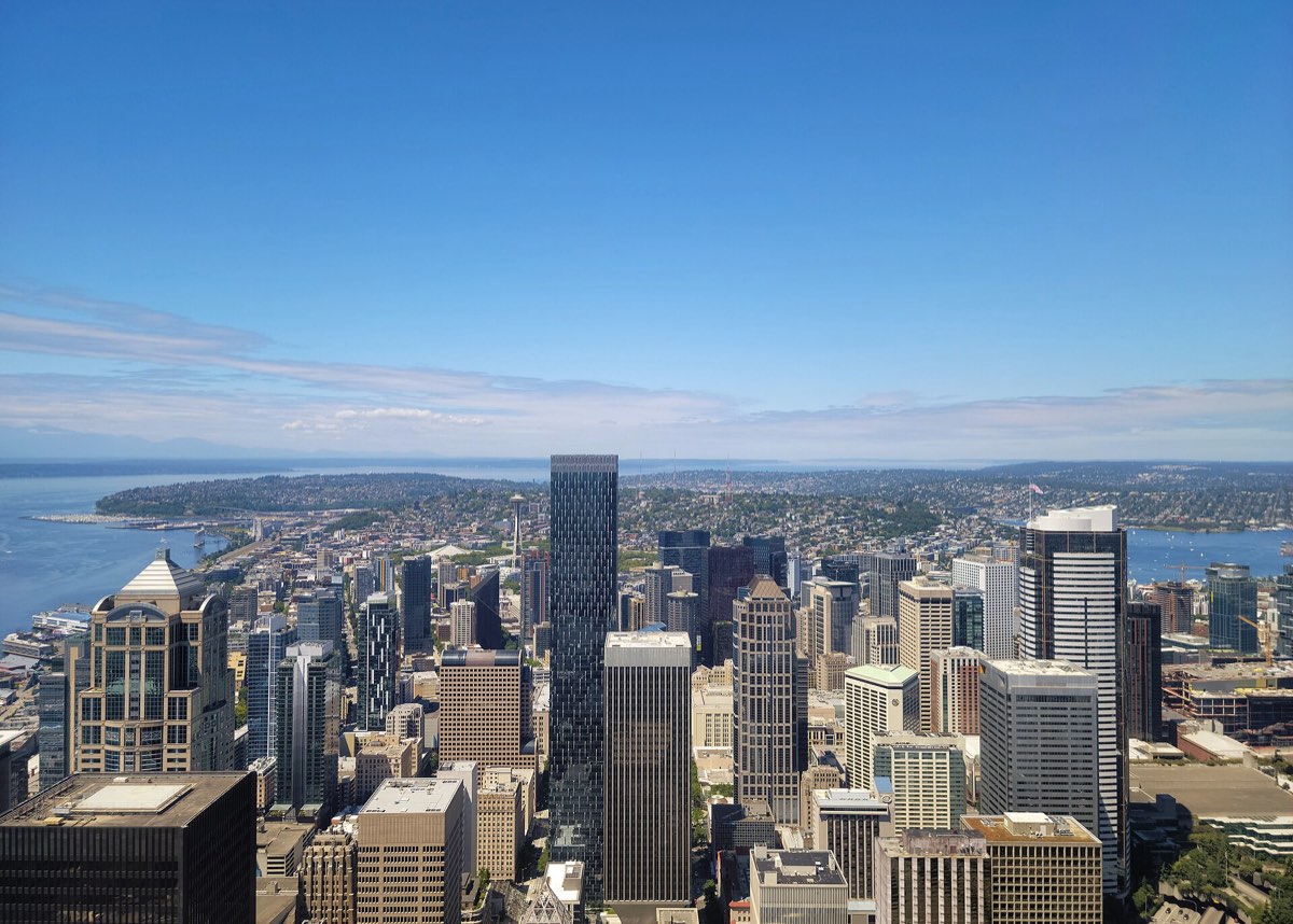 The Seattle skyline looking north from the Columbia Center, across Lake Union and the Queen Anne and Wallingford neighborhoods.